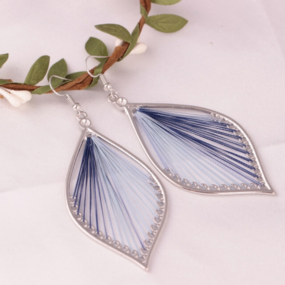 Boho Chic Thread Strung Blue Tone Leaf Earrings - Picture 6 of 6